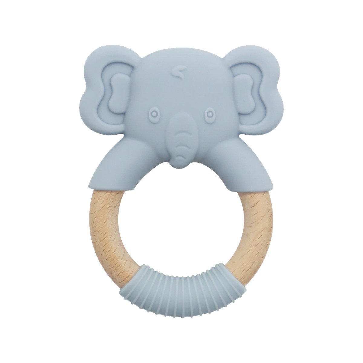 Mordillo Elefante De Silicona Con Anillo De Madera