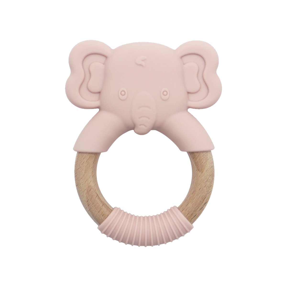 Mordillo Elefante De Silicona Con Anillo De Madera