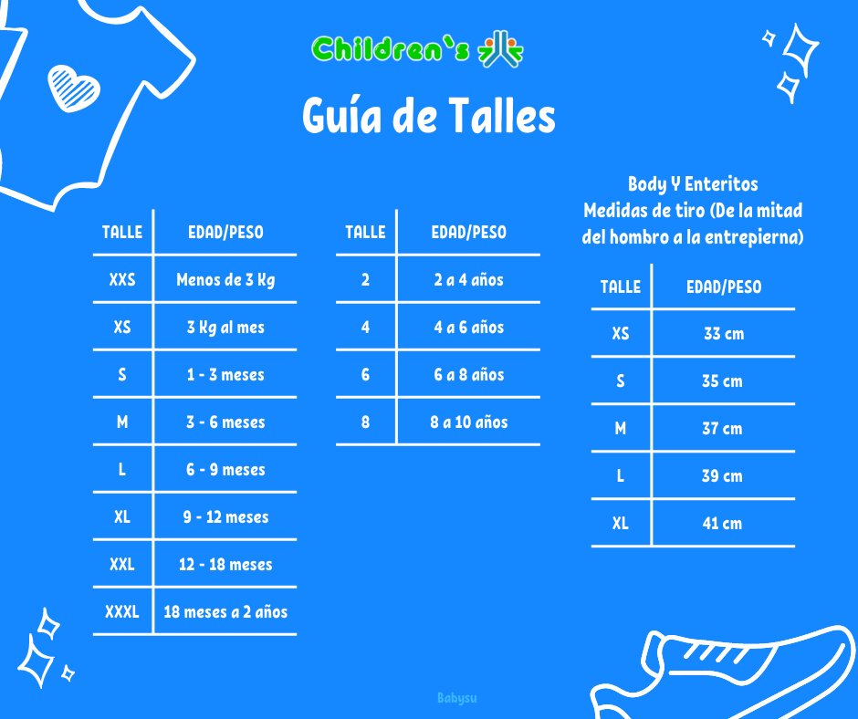 Guia de talles Medio Osito Con Pie Puño Rebatible Liso