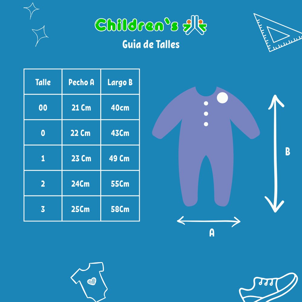 Guia de talles Enterito estampado Manga Larga con Pie