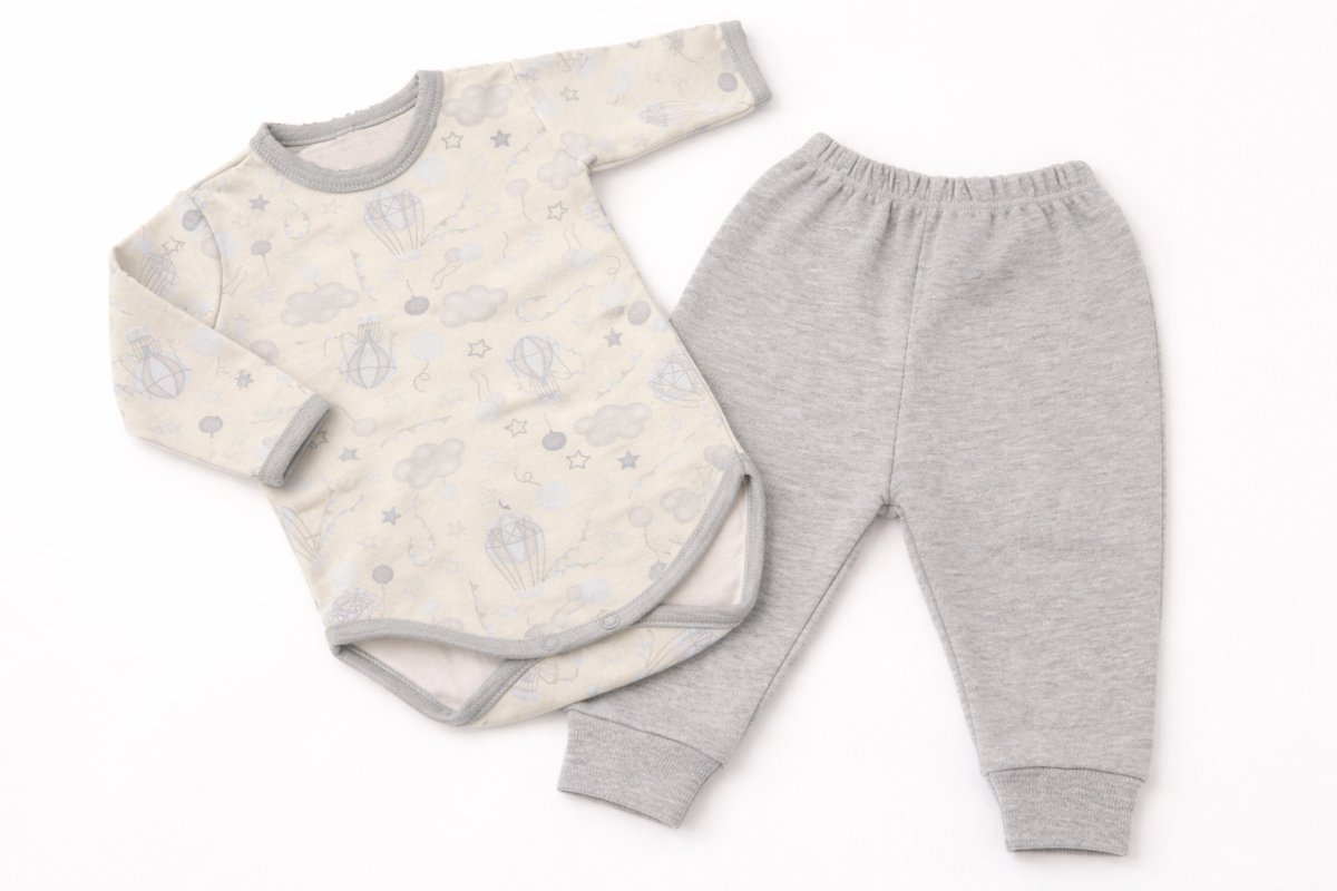 Conjunto Algodon Medio Osito Sin Pie Body M/L Estampada Globos