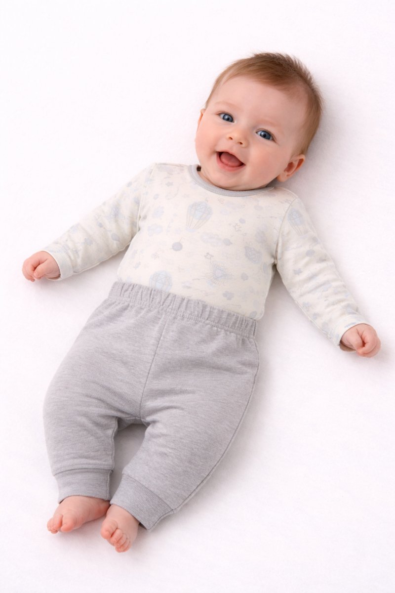 Conjunto Algodon Medio Osito Sin Pie Body M/L Estampada Globos