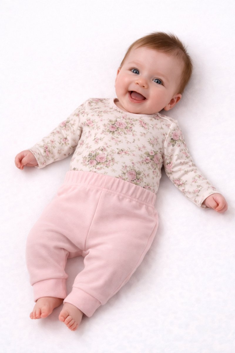 Conjunto Algodon Medio Osito Sin Pie Body M/L Estampada Flores