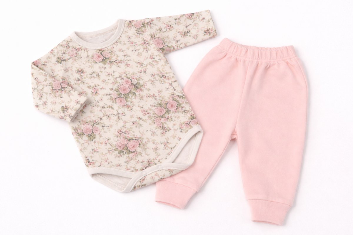 Conjunto Algodon Medio Osito Sin Pie Body M/L Estampada Flores