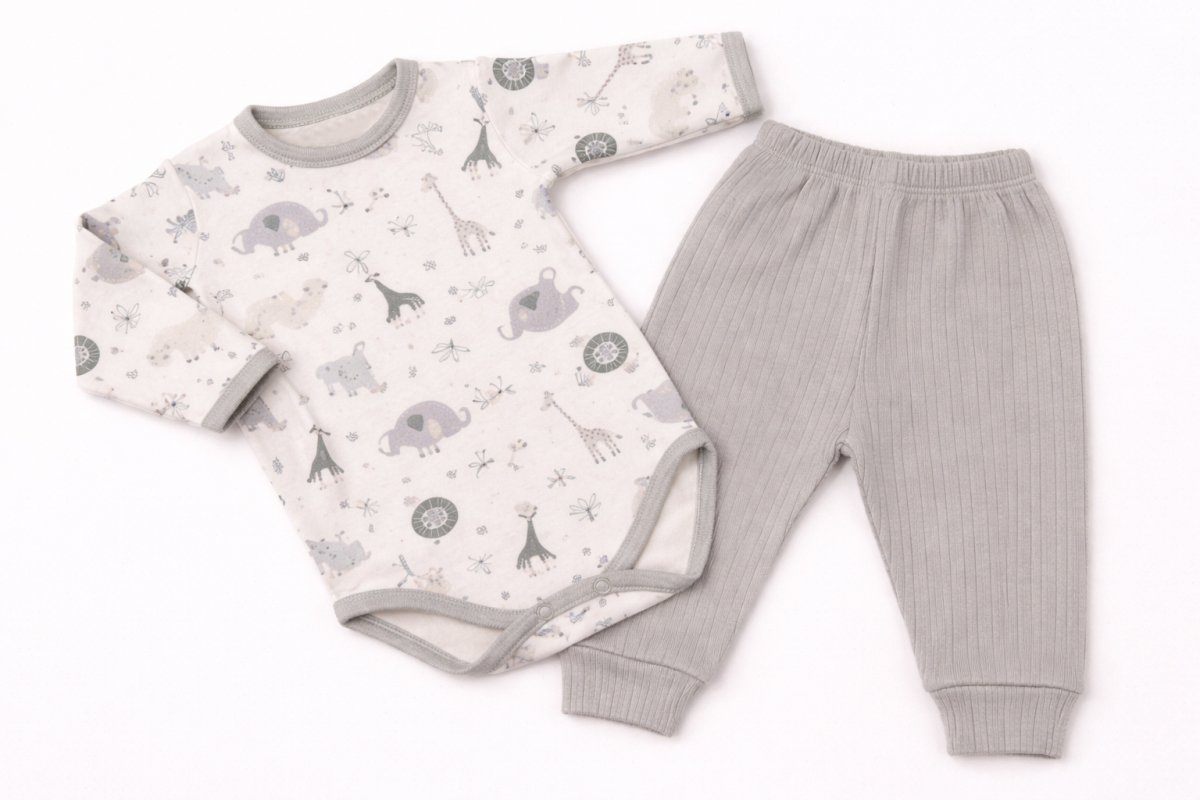 Conjunto Algodon Medio Osito Sin Pie Body M/Larga Estampada Animales