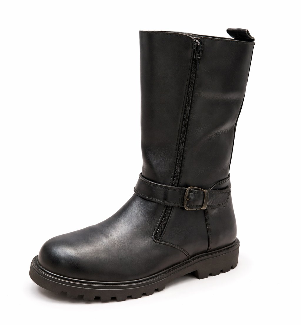 Bota Caña Alta de Cuero Con Hebilla