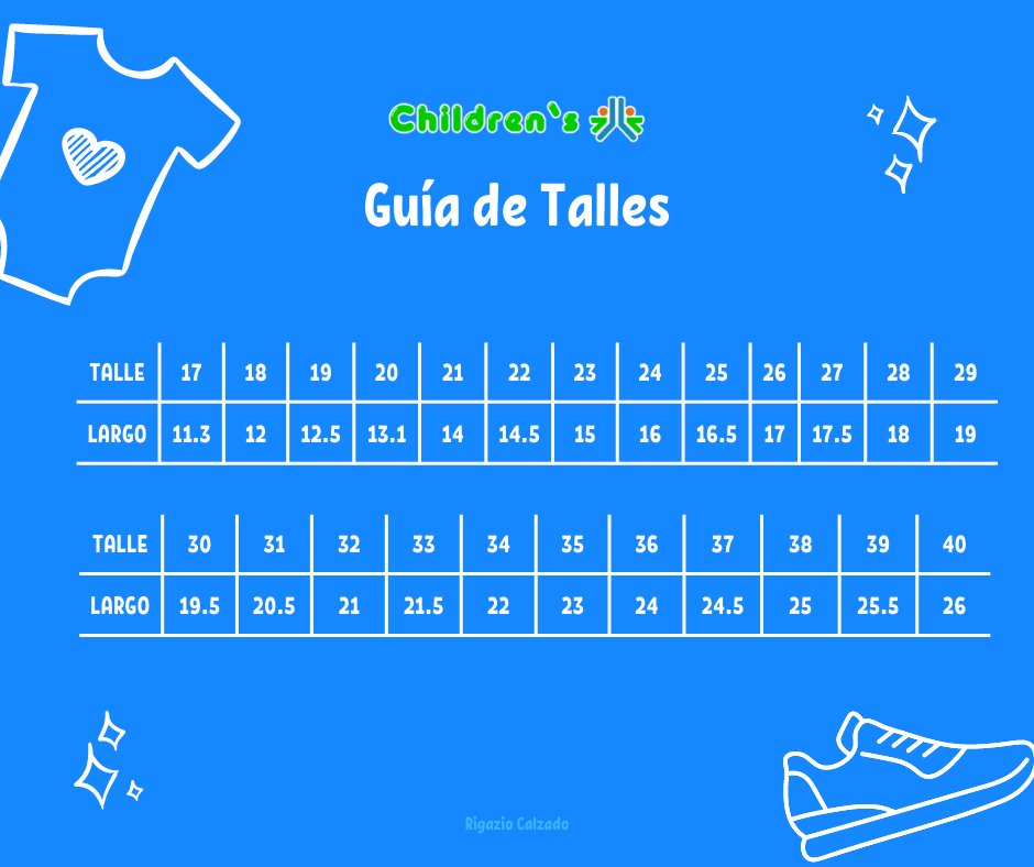 Guia de talles Zapatilla Ecologica con Velcro Estampada Hada Punta Gliter