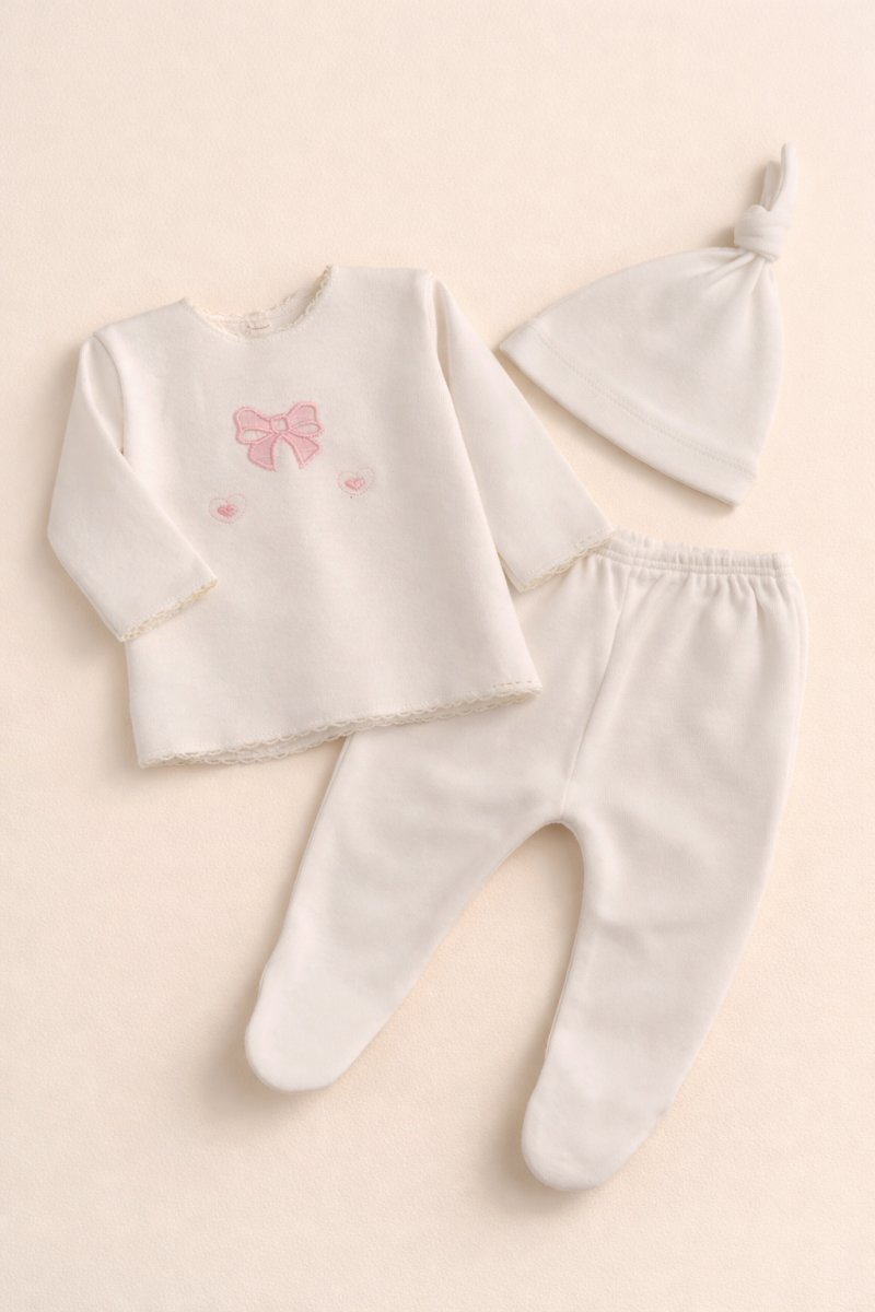 Conjunto 3 Piezas - Medio Osito Con Pie - Batita Manga Larga y Gorro