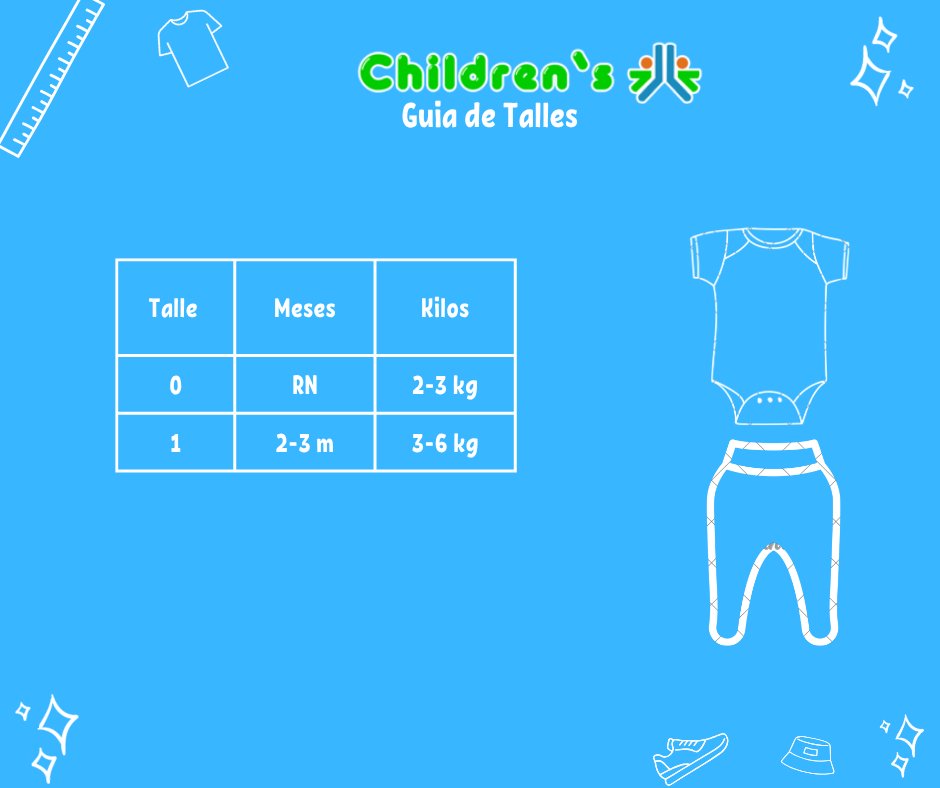 Guia de talles Conjunto Algodon Medio Osito Sin Pie Body M/L Estampada Dinosaurios