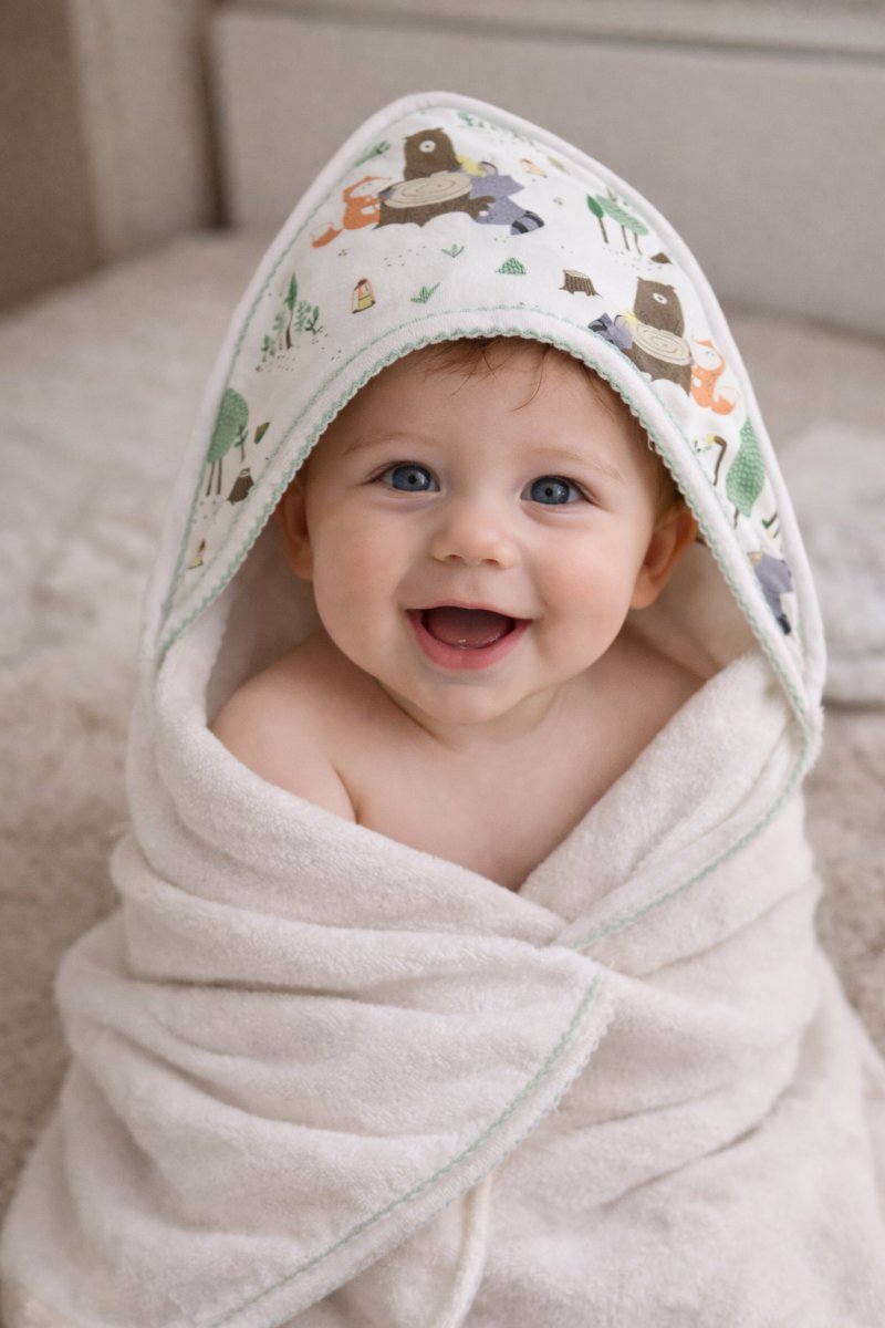 Toallon de Towel Capucha Estampada con Picot