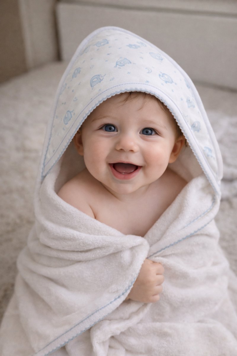 Toallon de Towel Capucha Estampada con Picot