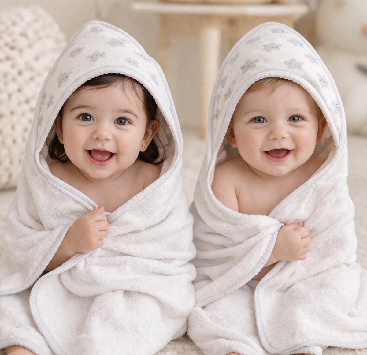 Toallon de Towel Capucha Estampada con Picot