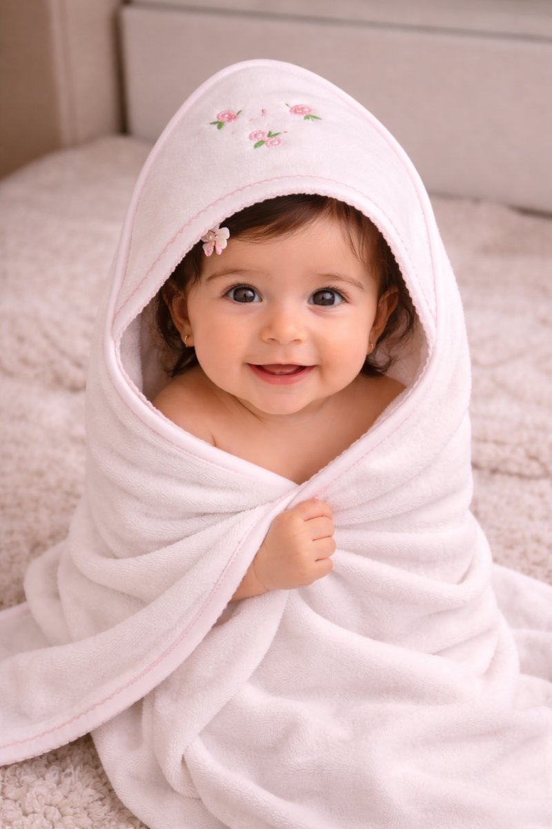 Toallon de Towel Capucha Estampada con Picot