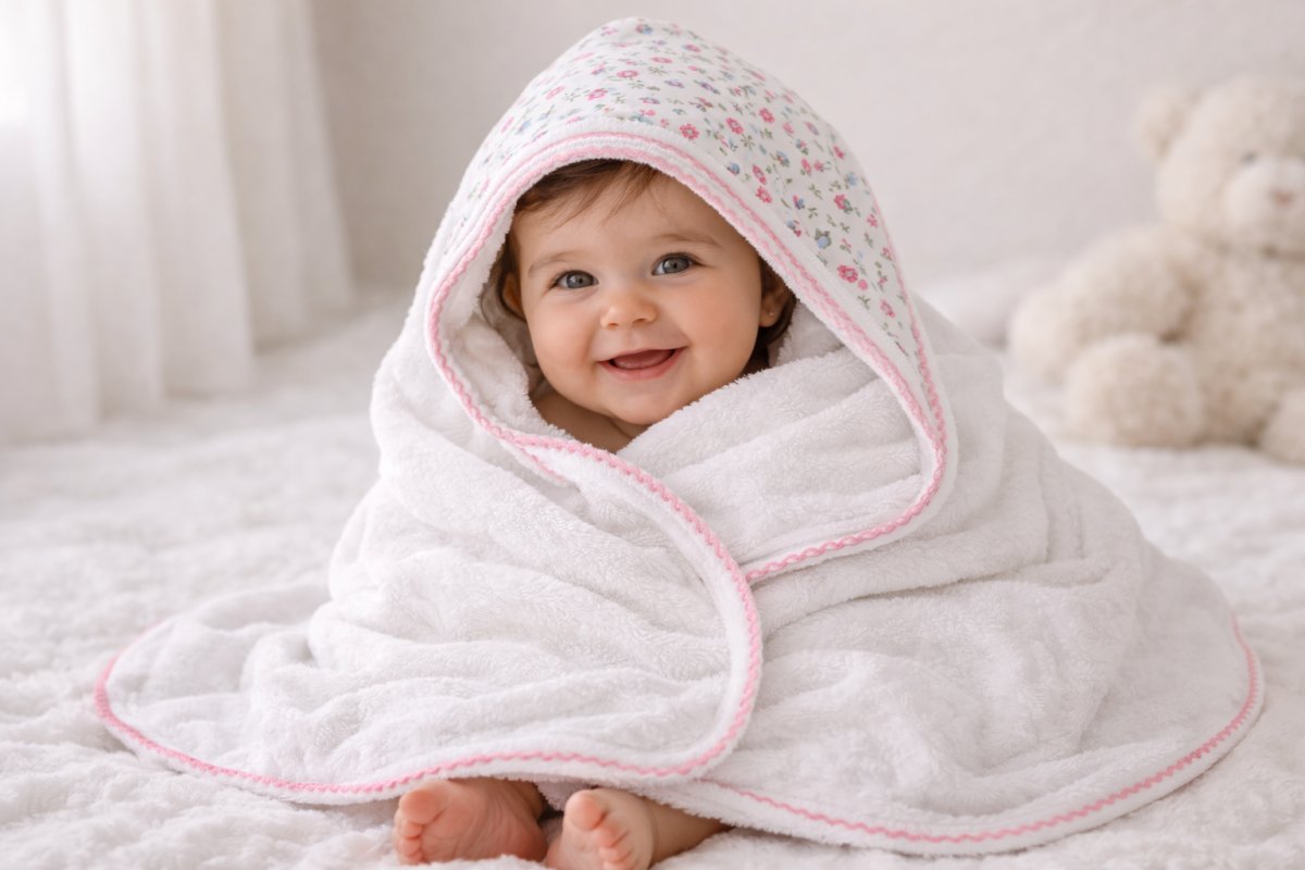 Toallon de Towel Capucha Estampada con Picot