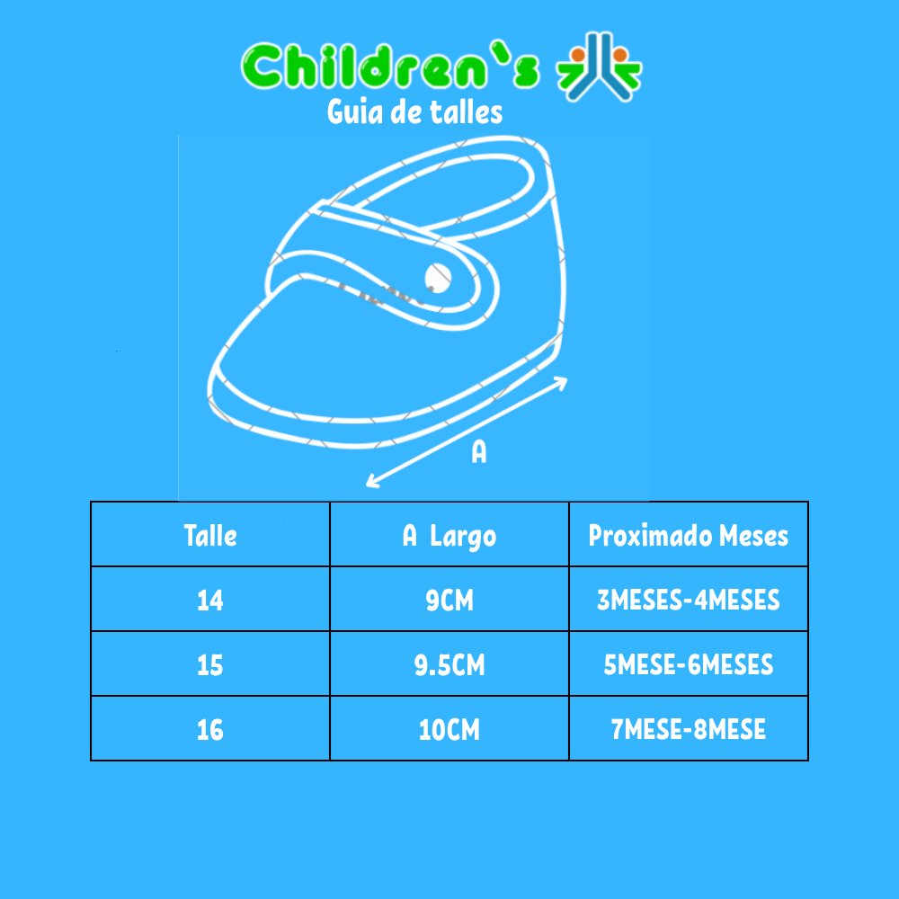 Guia de talles Zapato Corderoy sin Base Lisa cordon