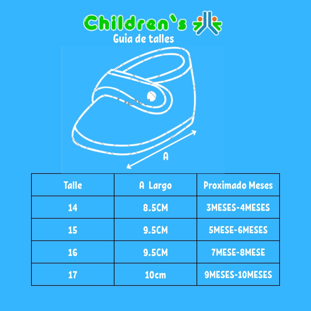 Guia de talles Bota Velcro Corderoy sin base Lisa Estampada