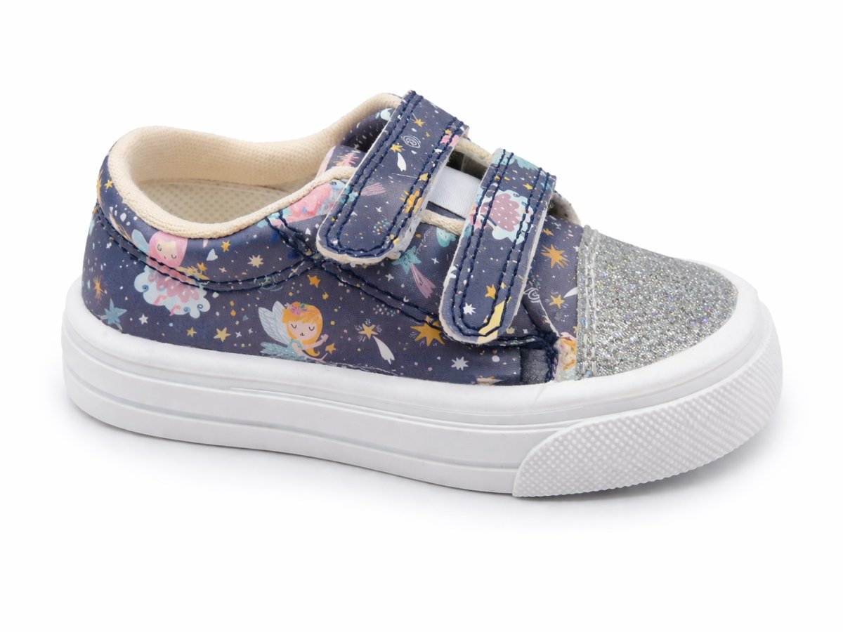 Zapatilla Ecologica con Velcro Estampada Hada Punta Gliter