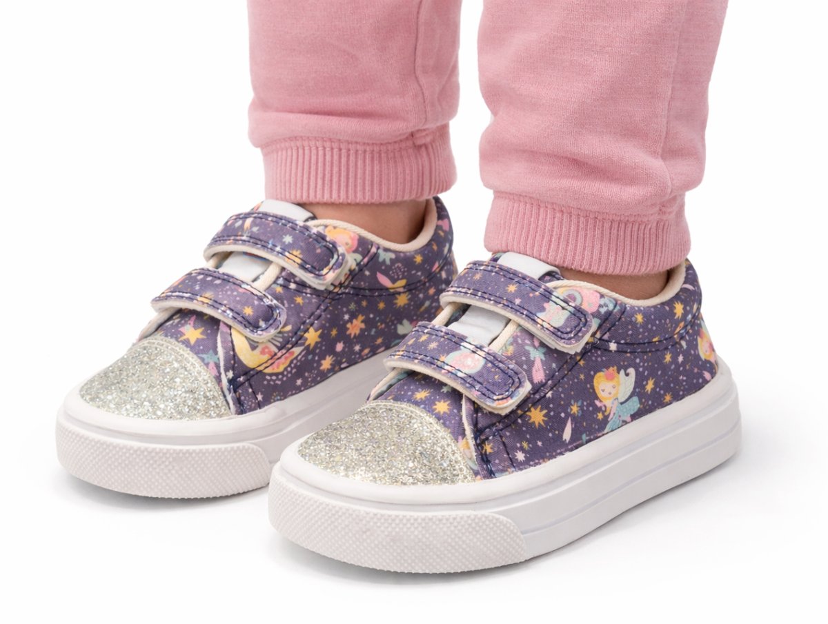 Zapatilla Ecologica con Velcro Estampada Hada Punta Gliter