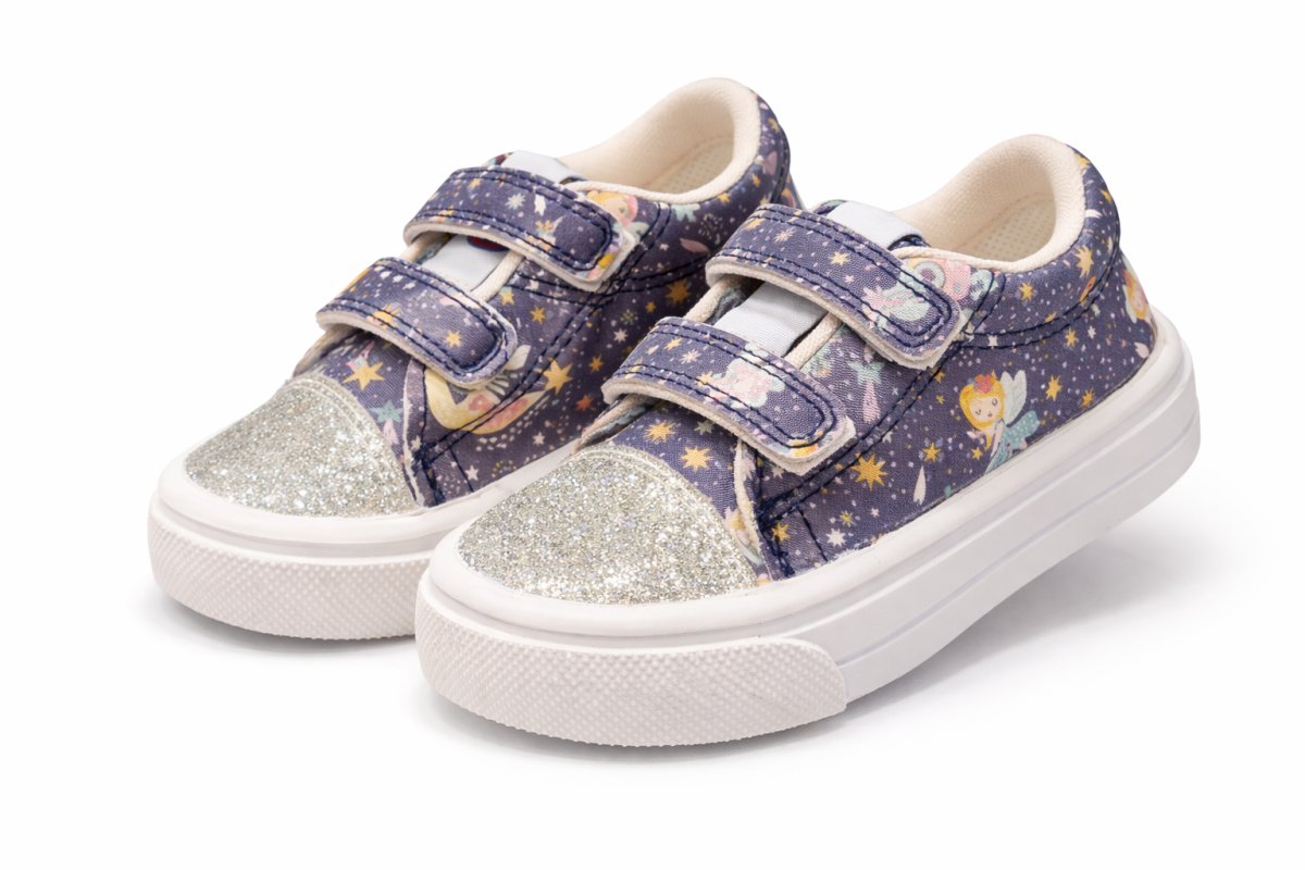 Zapatilla Ecologica con Velcro Estampada Hada Punta Gliter