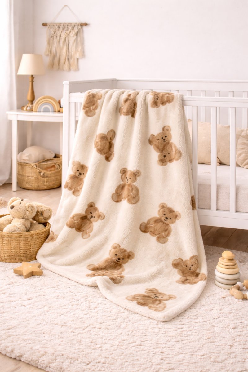 Manta Piel  Estampada de Oso con Picot