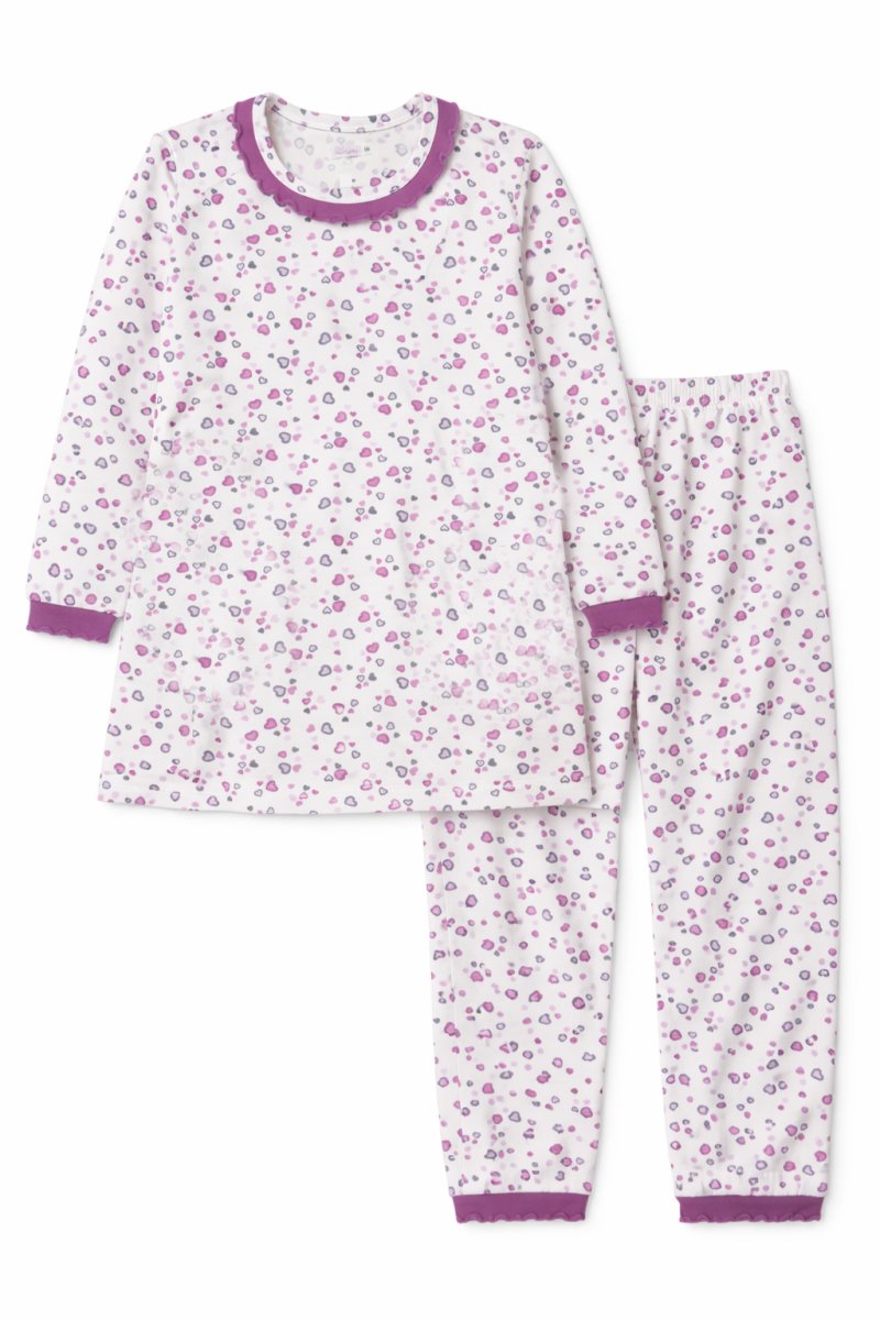 Pijama de Invierno interlock Remera Manga Larga y Pantalon Estampado de Corazones