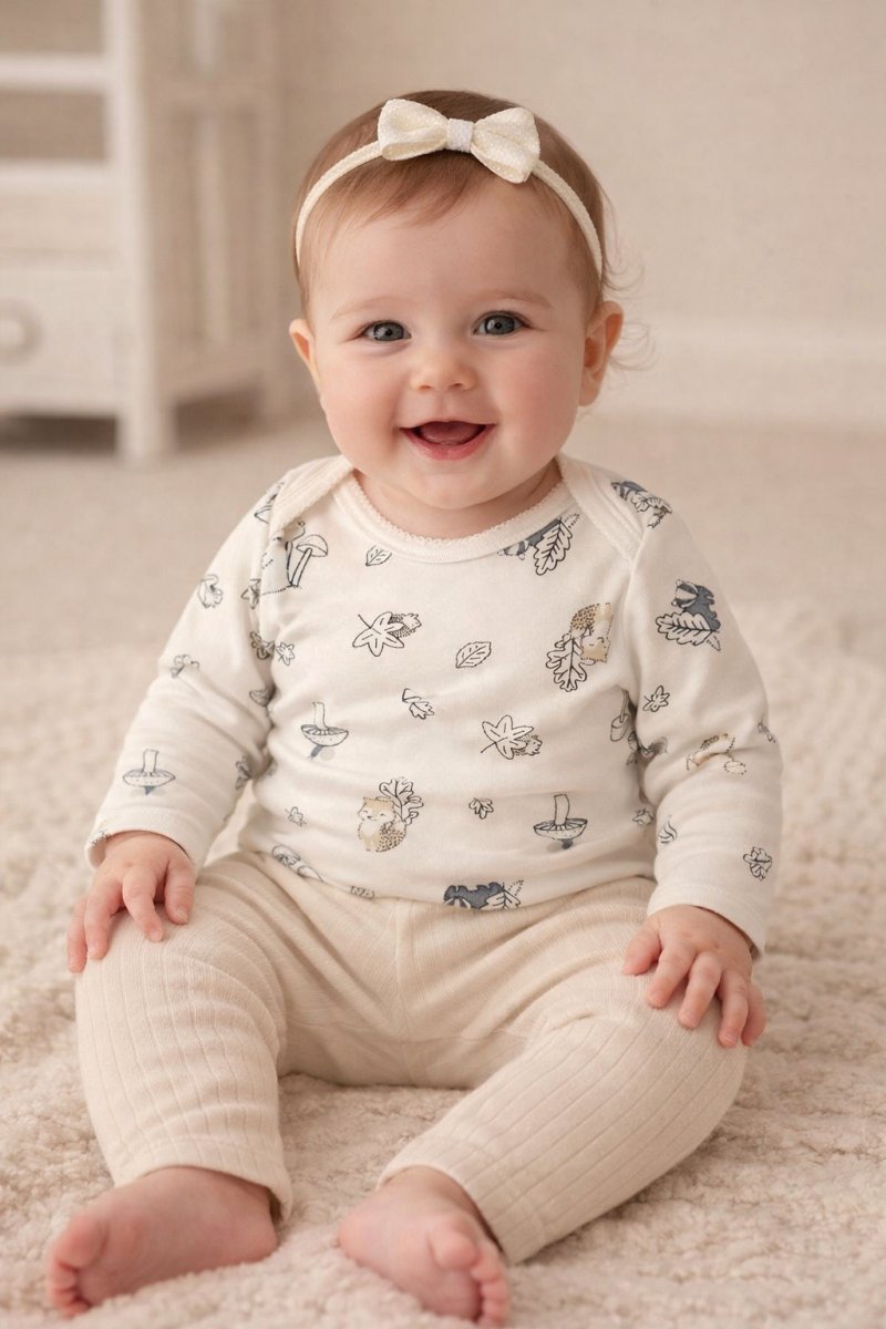 Conjunto Algodon Medio Osito Sin Pie Body M/L Estampada Globos