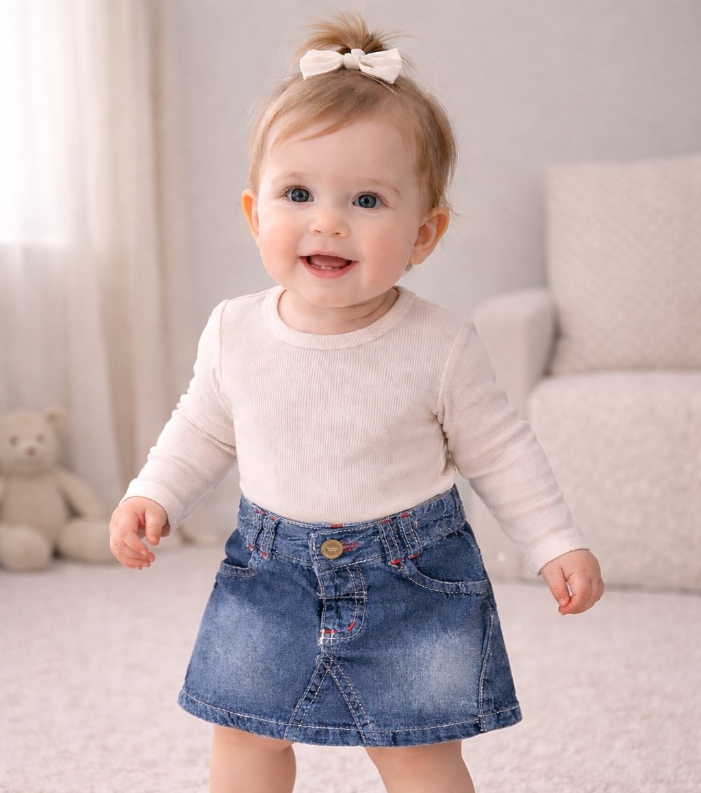 Pollera Jean Bolsillo Trasero Bordado Corazon