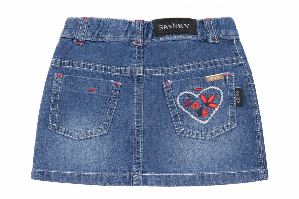 Pollera Jean Bolsillo Trasero Bordado Corazon