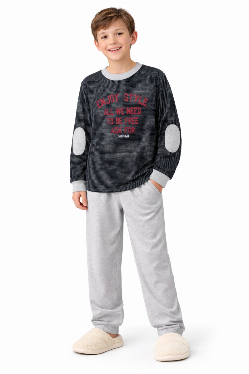 Pijama Invierno Remera Manga Larga y Pantalon Estampado Rayas