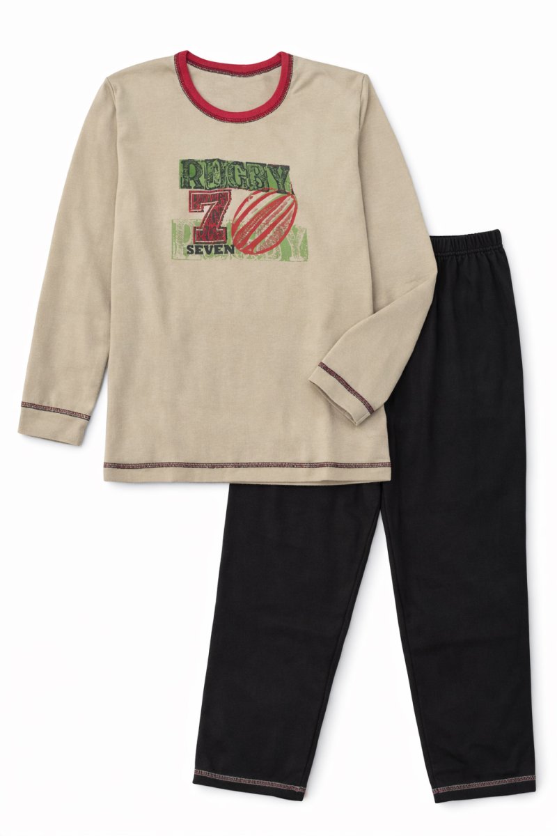 Pijama Invierno Remera Manga Larga Estampado Rugby 7 Pelota