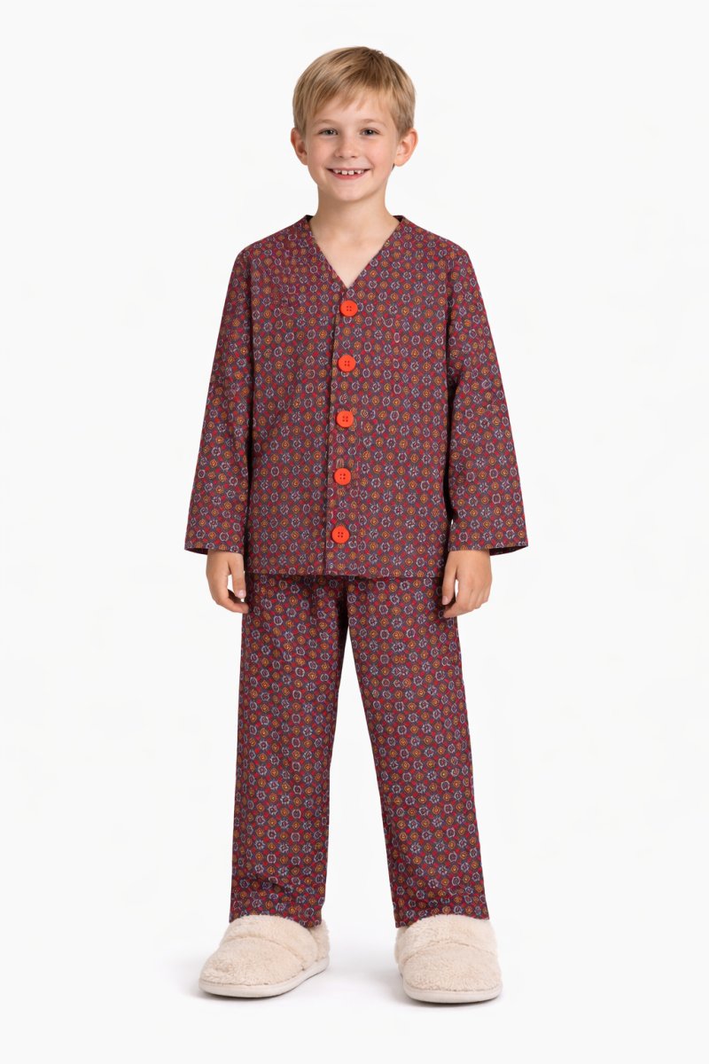 Pijama Invierno Viyela Boton Estampado de Mosaicos