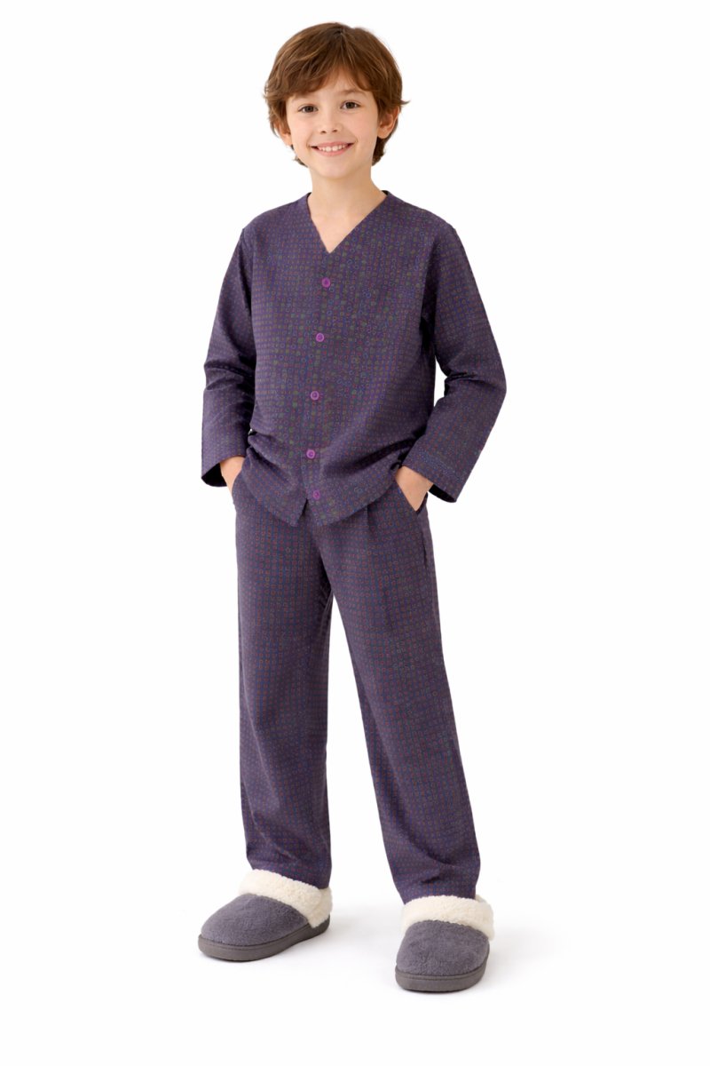 Pijama Invierno Viyela Boton Estampado de Mosaicos