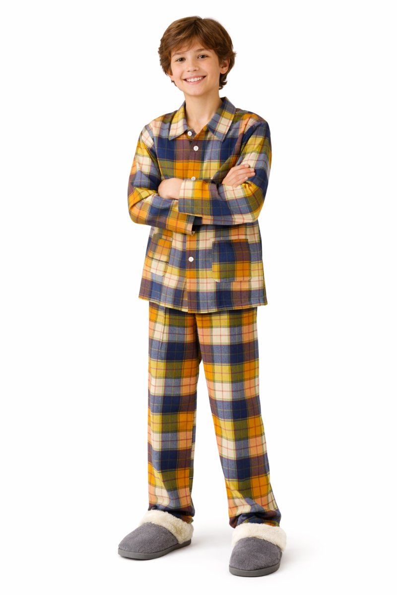 Pijama de Invierno con Botones Estampado de Cuadros