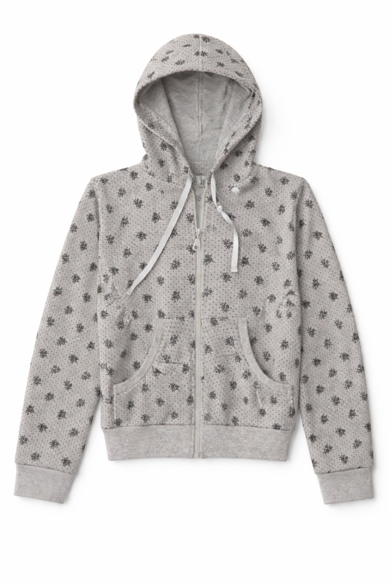 Campera Algodon Frizado Con Capucha y Volados Estampado Lunares y Flores