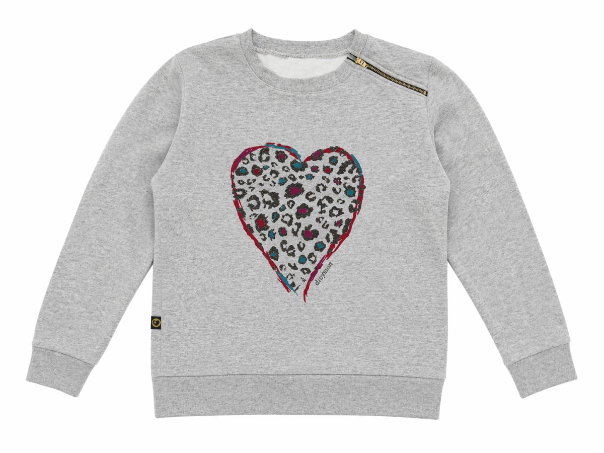 Buzo Algodon Frizado con Cierre en Cuello Estampado Corazon Animal Print y Brillo