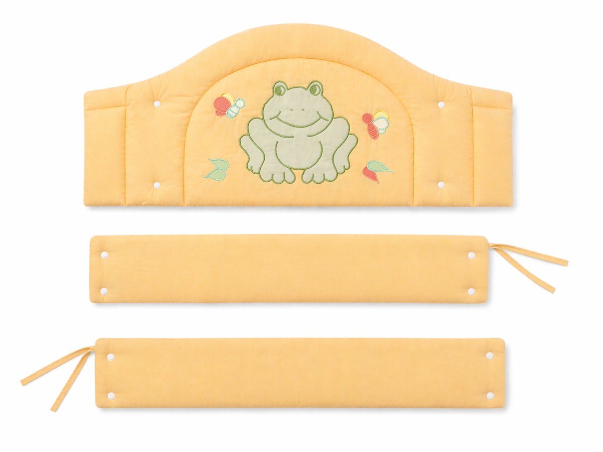 Acolchado Con Chichonera Cuna Con Rana y Mariposas Bordadas