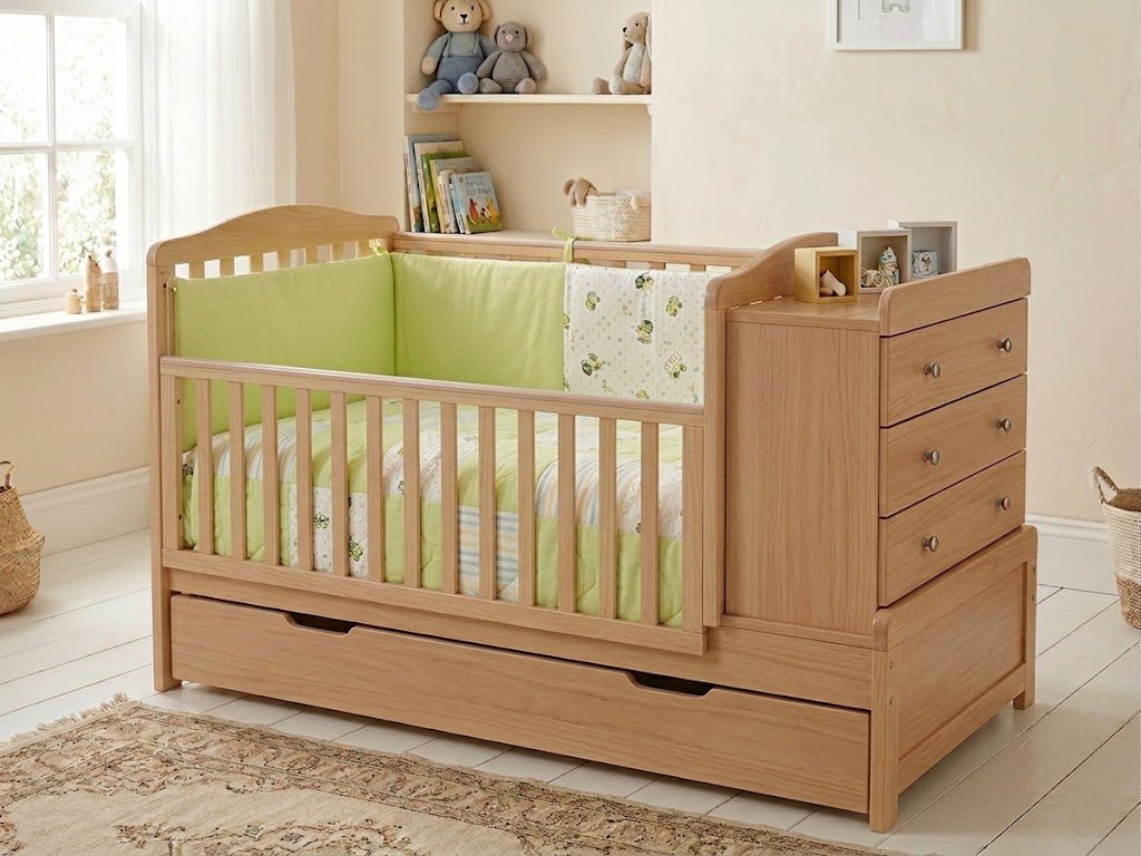 Acolchado Cuna Funcional Chichonera Verde Patchwork Autos Rayado