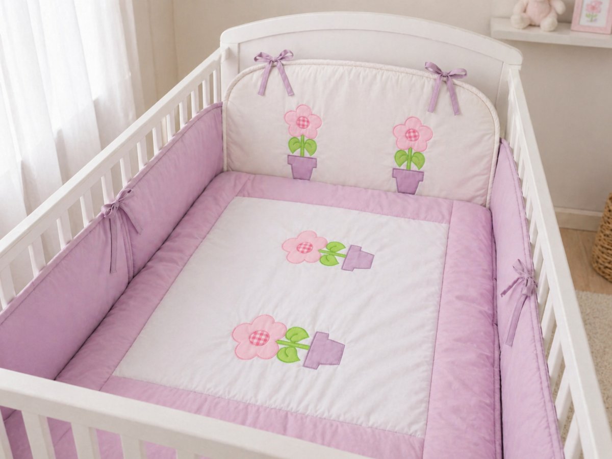 Acolchado Cuna Bordado C/Chichonera C/ Cabezal Reversible