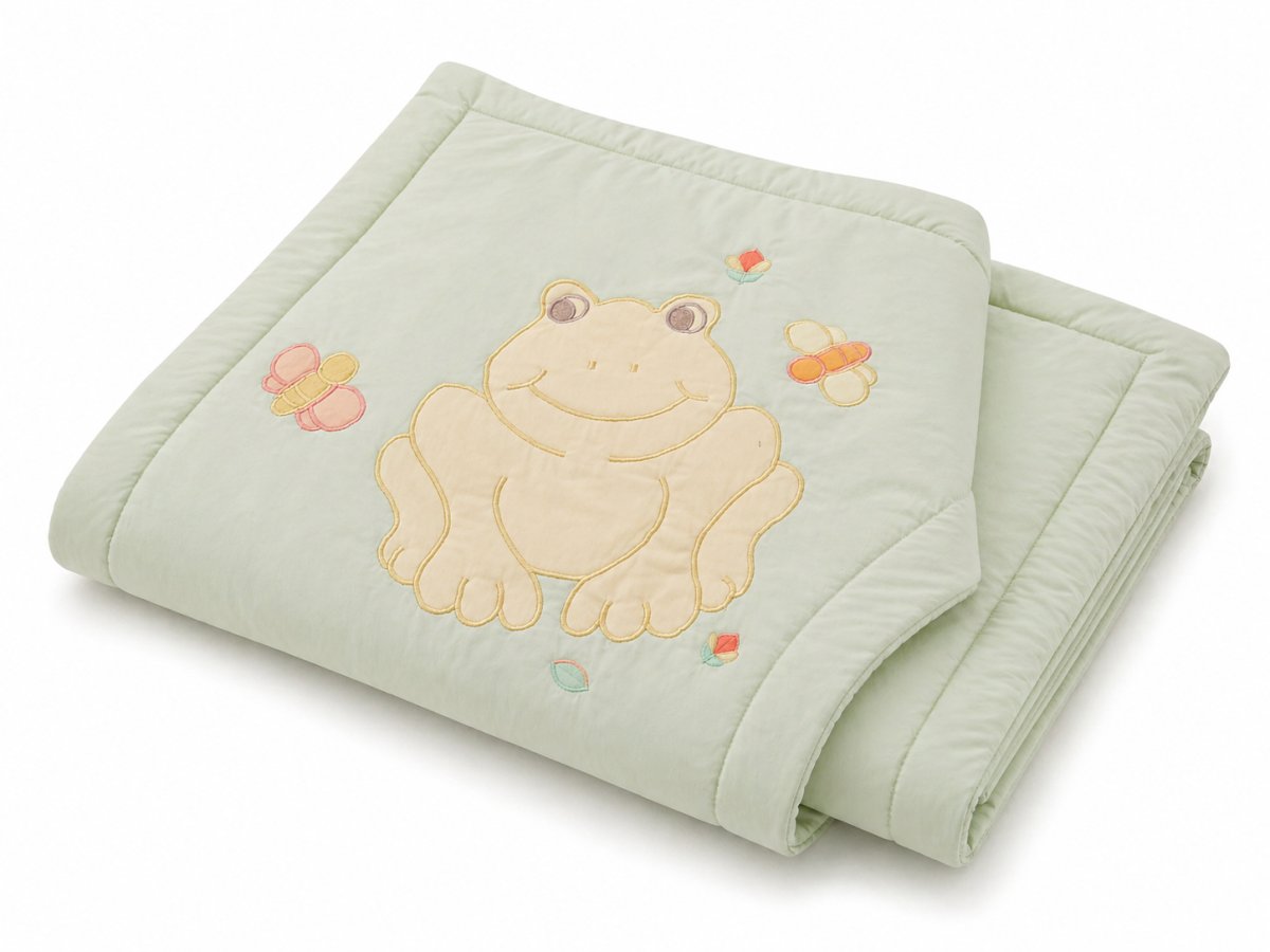 Acolchado Con Chichonera Cuna Con Rana y Mariposas Bordadas