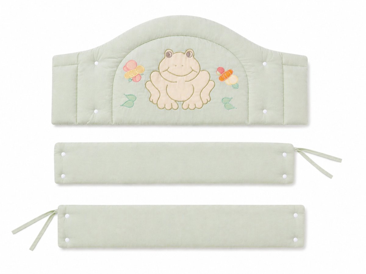 Acolchado Con Chichonera Cuna Con Rana y Mariposas Bordadas
