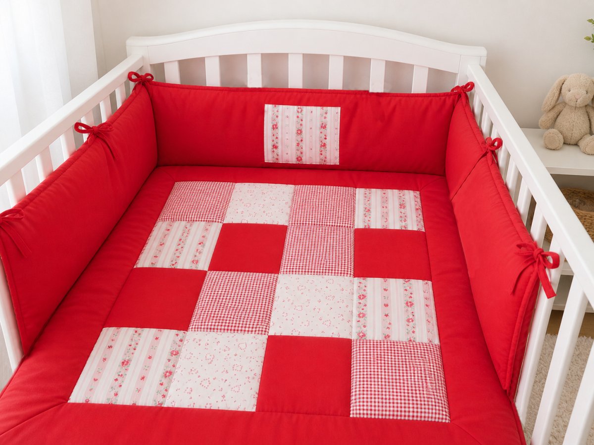 Acolchado Cuna Funcional C/ Chichonera  Patchwork Reversible
