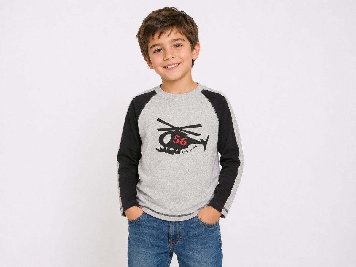 Remera Manga Larga Estampado Helicoptero