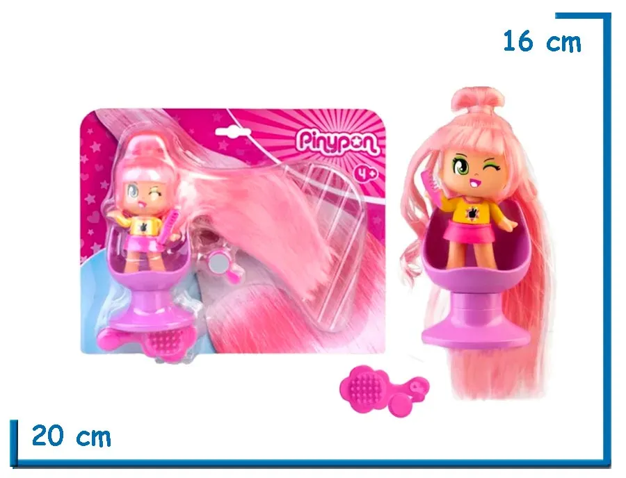FAMOSA PINYPON SUPER LONG HAIR ROSA FIGURA CON ACCESORIOS