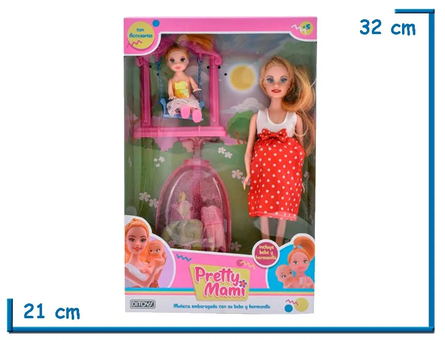 PRETTY MAMI DOLL CON BEBE Y HNITA