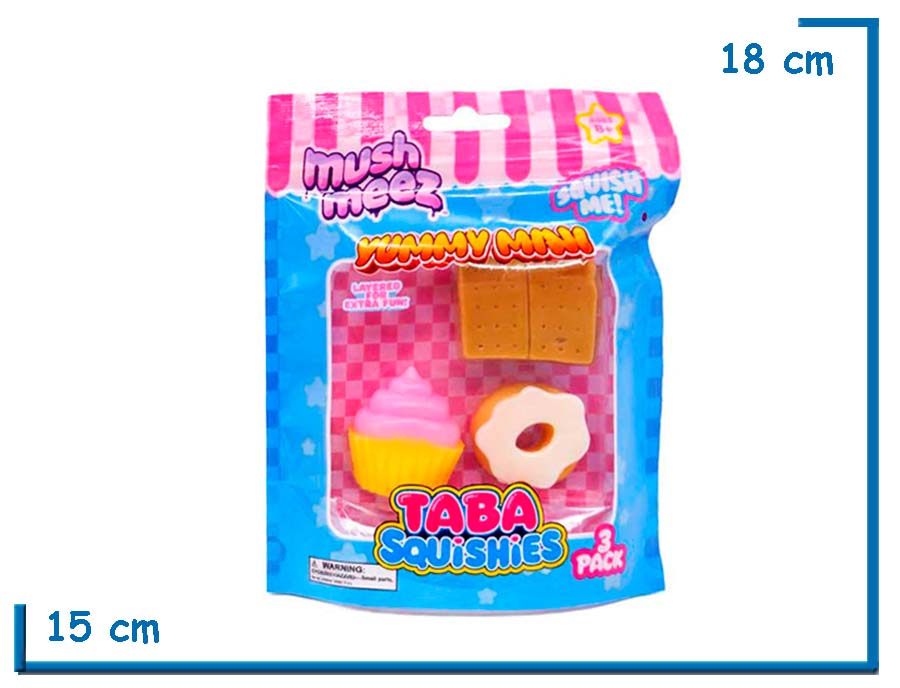MUSHMEEZ TABA SQUISHIES YUMMY MINI DULCE 3 PACK