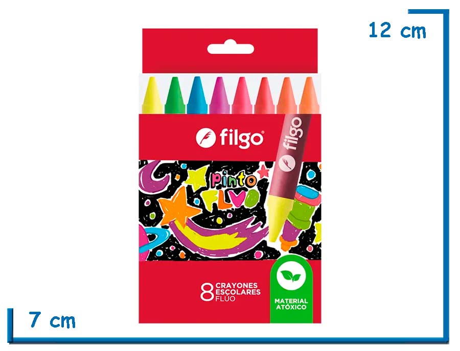 FILGO PINTO FLUO 8 CRAYONES ESCOLARES FLUO