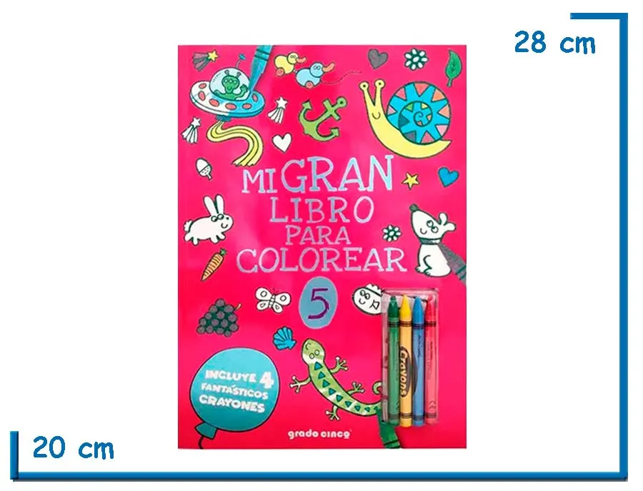 LIBRO MI GRAN LIBRO PARA COLOREAR 5 FUCSIA CON CRAYONES