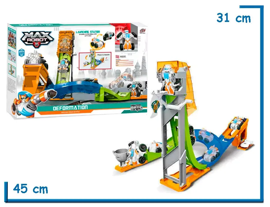 MAX ROBOT LAUNCHING STATION RAMPA CON VEHICULO BLANCO