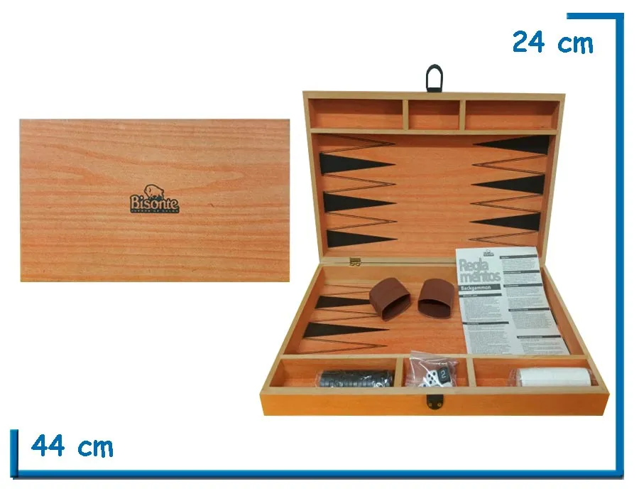 BACKGAMON BISONTE EN VALIJA DE MADERA