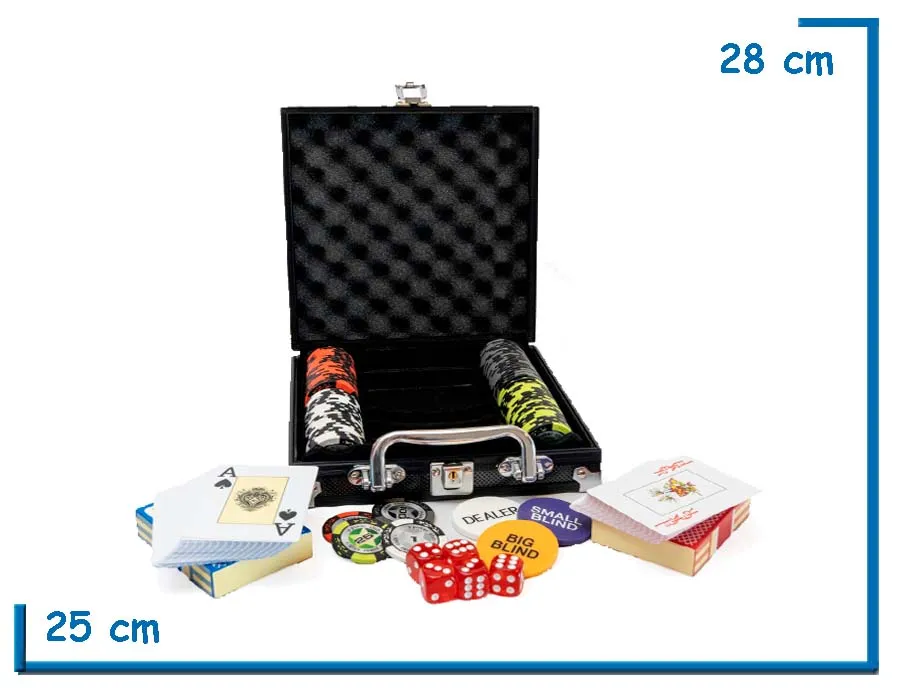 VALIJA BLACK FICHERO POKER 100 FICHAS NAIPES Y DADOS